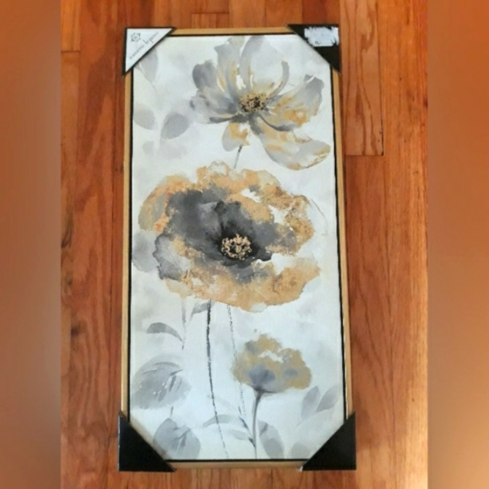 NEW Beautiful Framed Wall Art Decor Floral Metallic Gold Design -Offers Welcomed